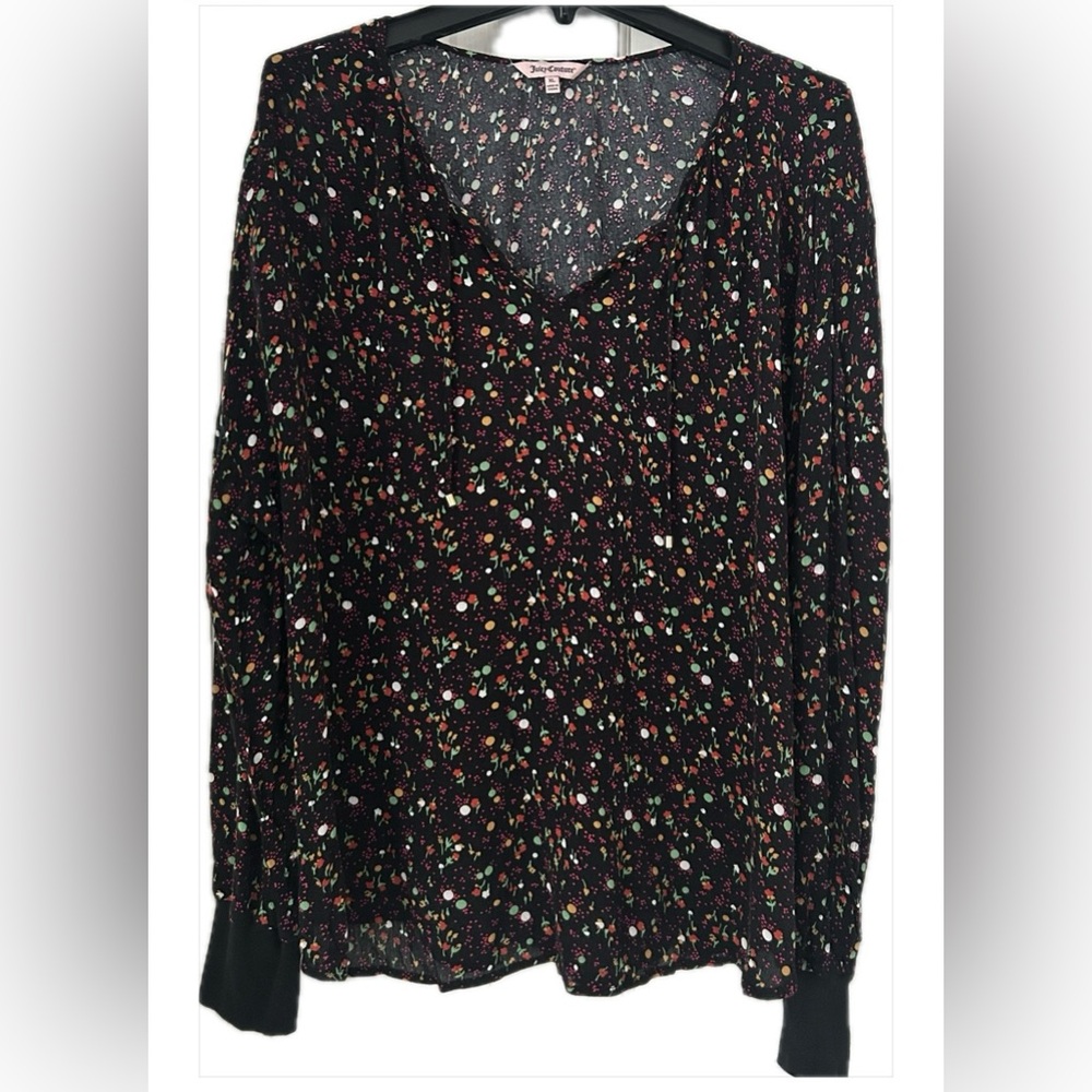 Juicy Couture Floral Tie-Neck Blouse – XL – Mint Condition